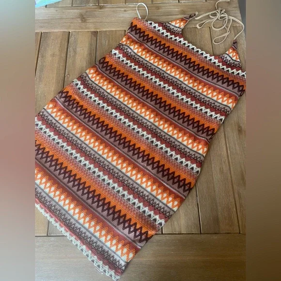 Shein Dresses | Shein Women Orange and Brown V-Cay Casual Dress Halter Top Size 2XL | Color: Brown/Orange | Size: 2X